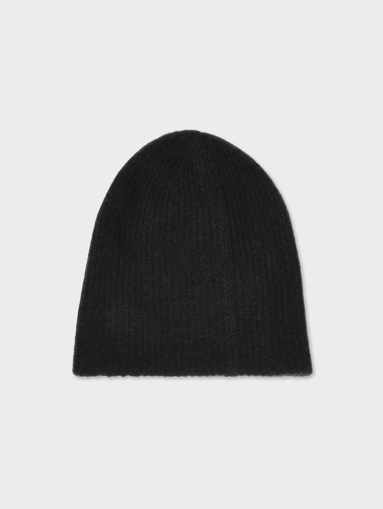 Cashmere Plush Rib Beanie in Black