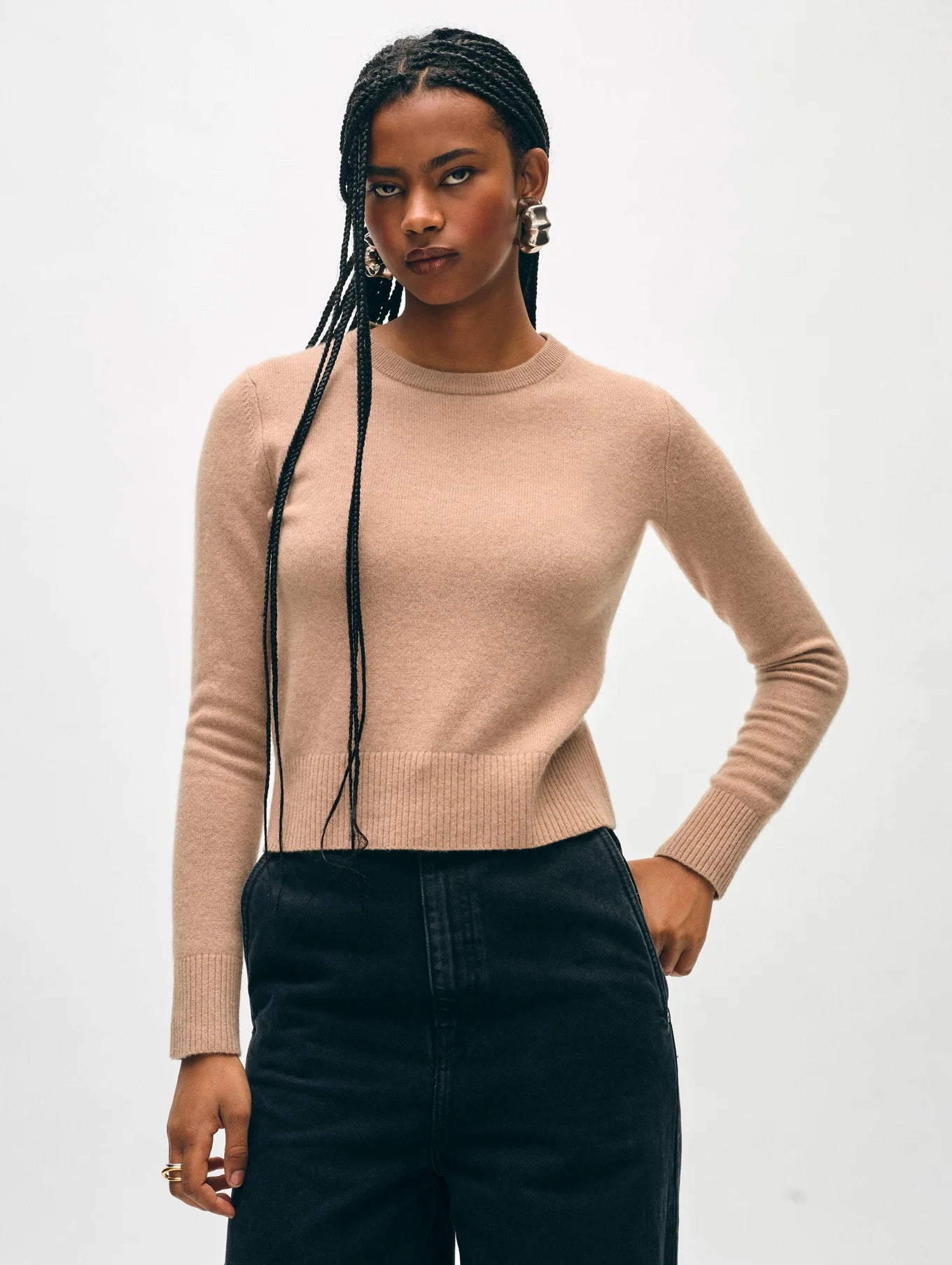 Cashmere Shrunken Crewneck in True Camel xs