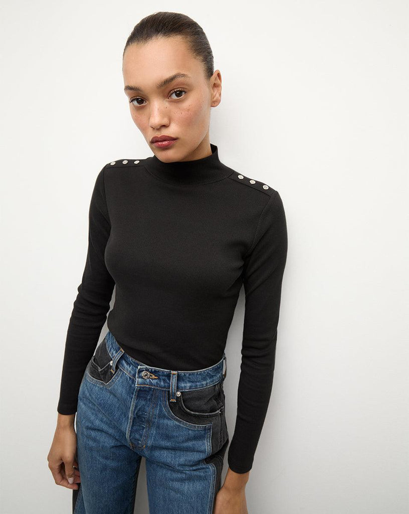 Nate Mockneck Top with Buttons in Black