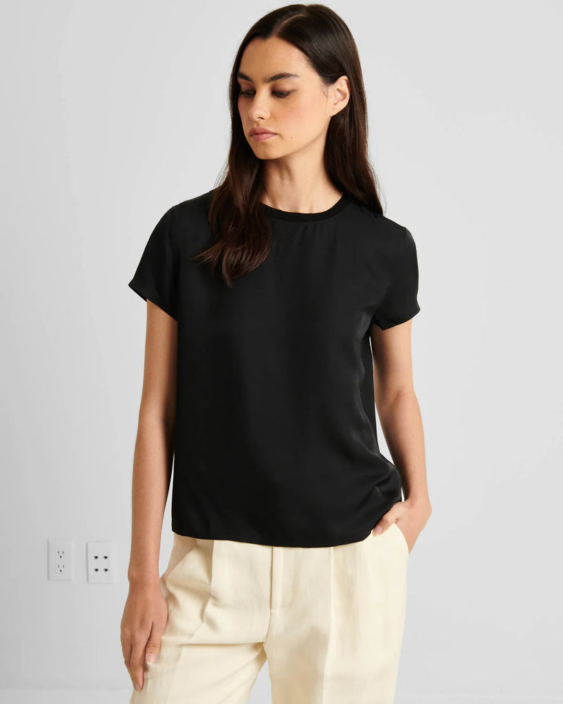 Silk Short Sleeve Crewneck in Black