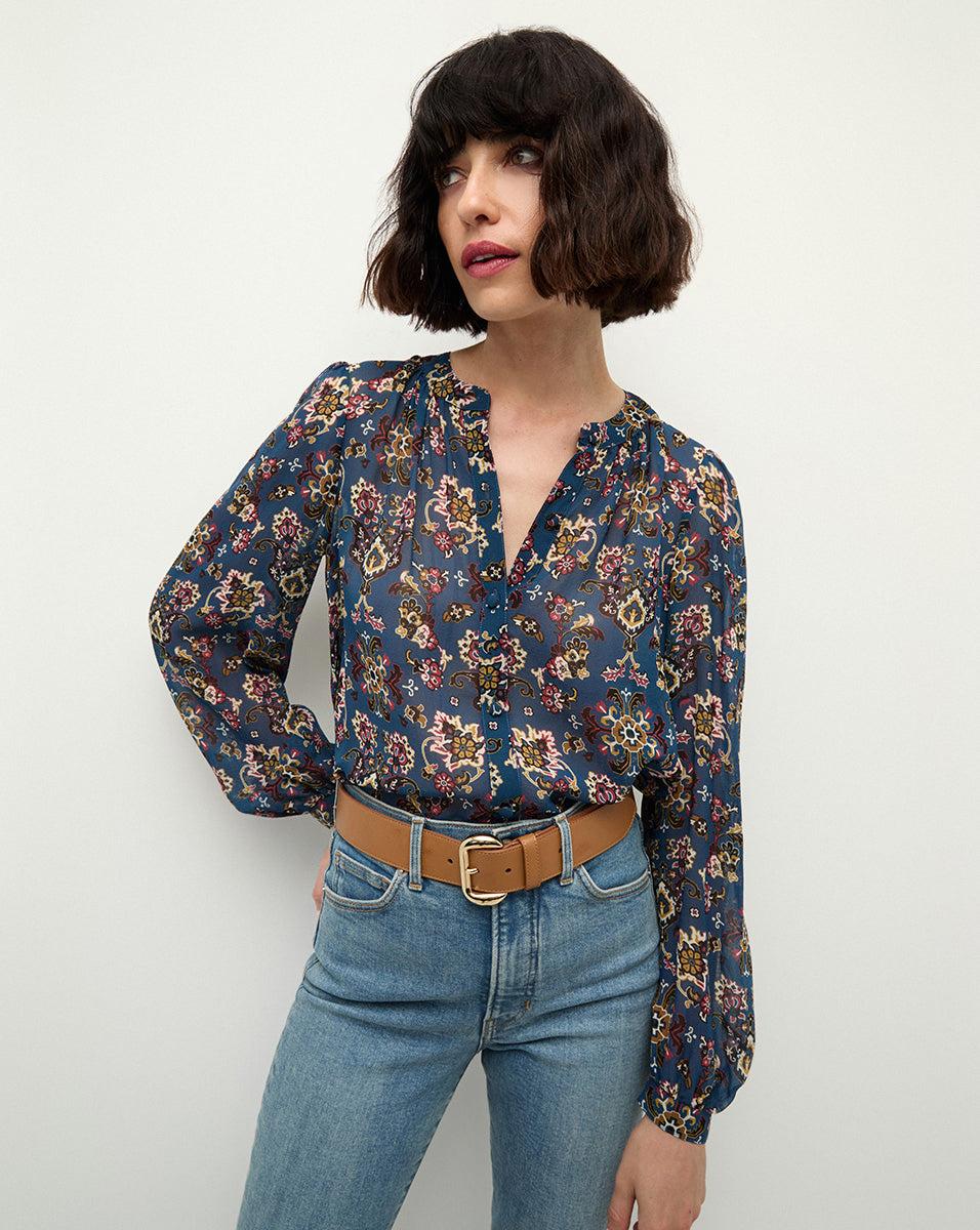 Ashlynn Silk Top in Blue Stone Multi