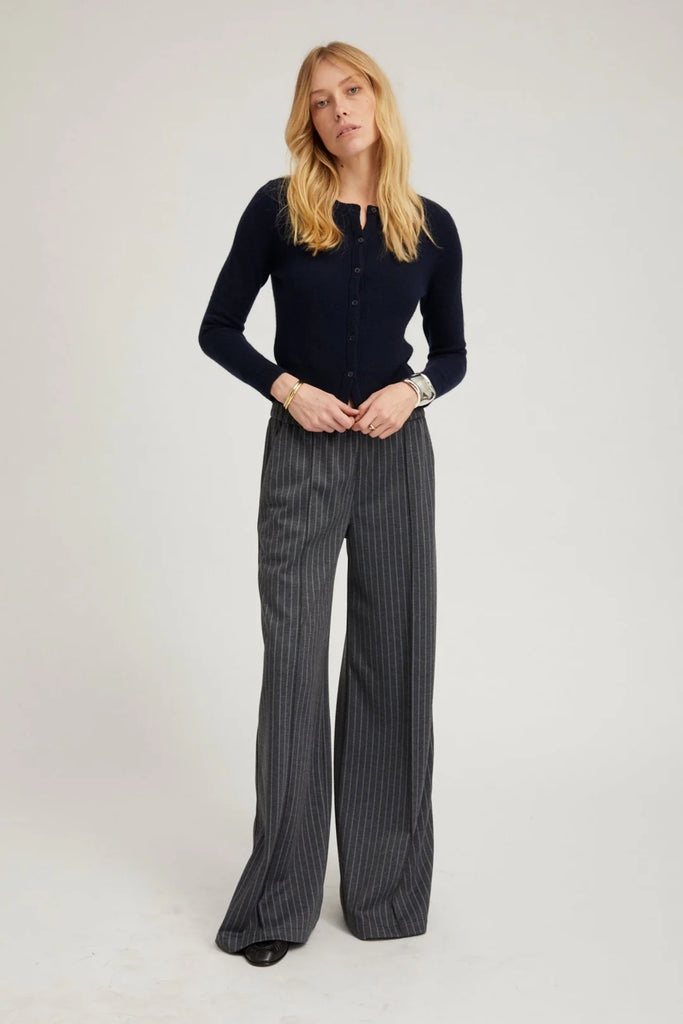 Grey Pinstripe Wide Leg Pintuck Trousers