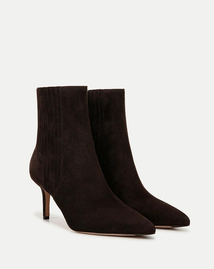 Lisa Suede Mid-Heel Bootie in Espresso