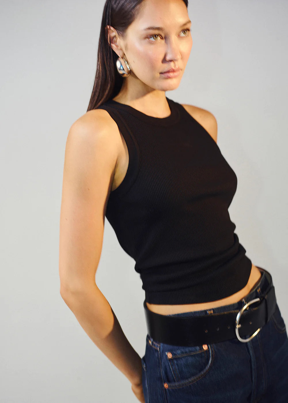 Isabel Rib Tank in Black