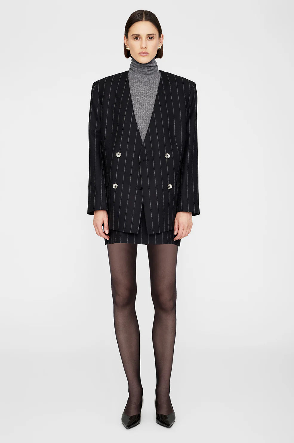 Maron Blazer in Dark Grey Pinstripe