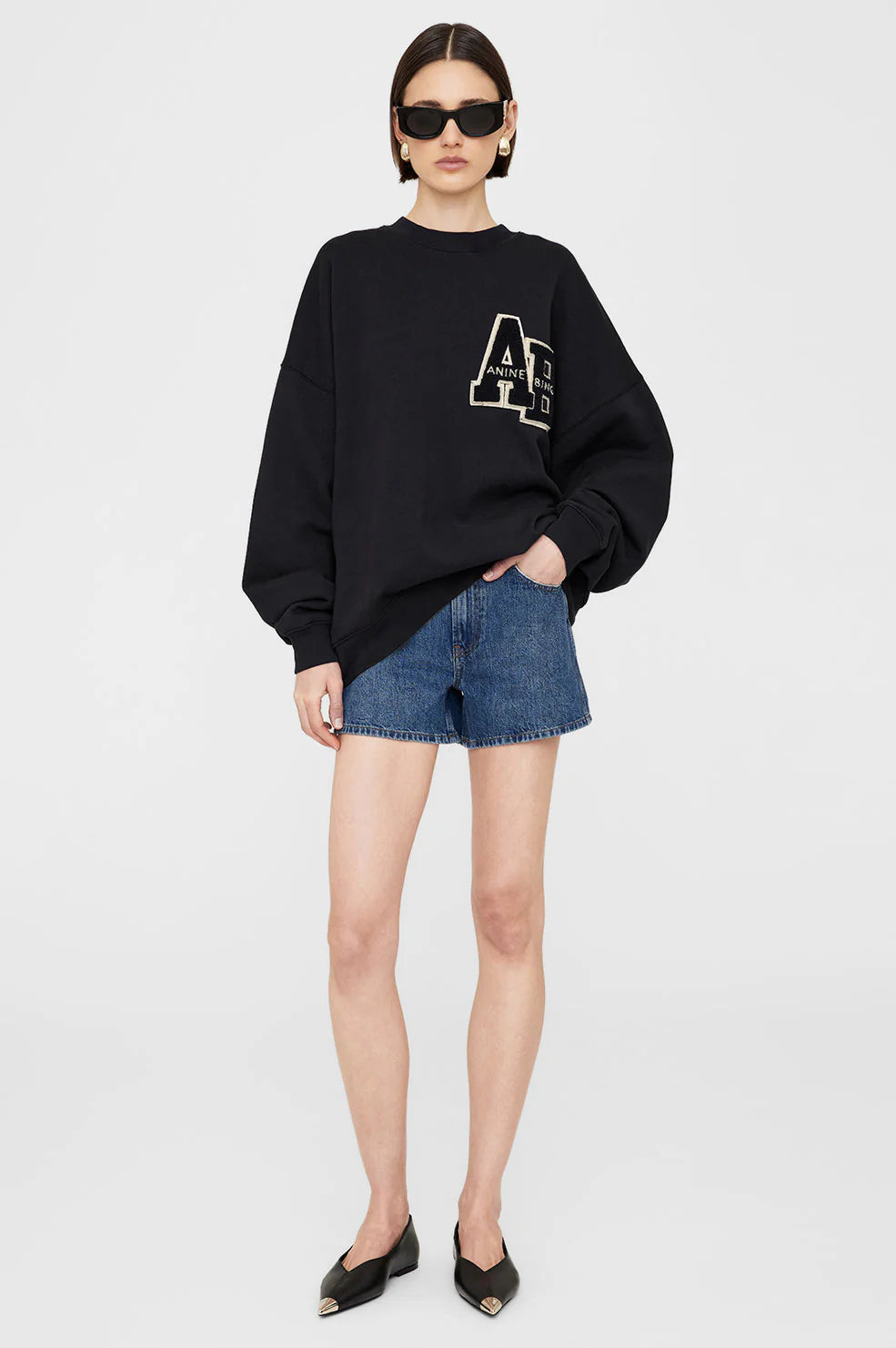 Miles Oversized Sweatshirt Letterman in Black