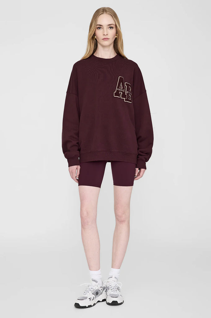 Miles Oversized Sweatshirt Letterman in Dark Burgundy