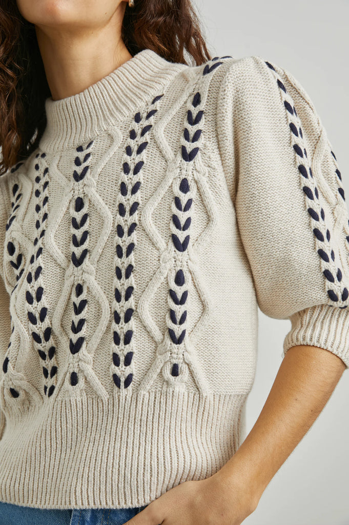 Addy Sweater in Oatmeal Navy Cables