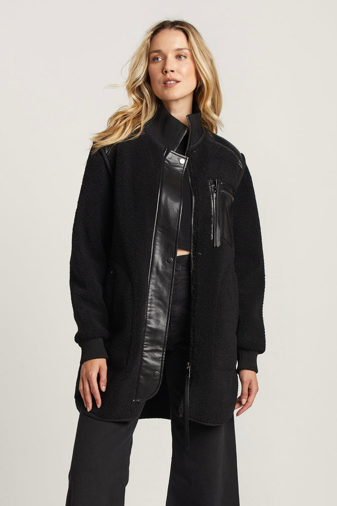 Audrey Faux Shearling Coat in Black