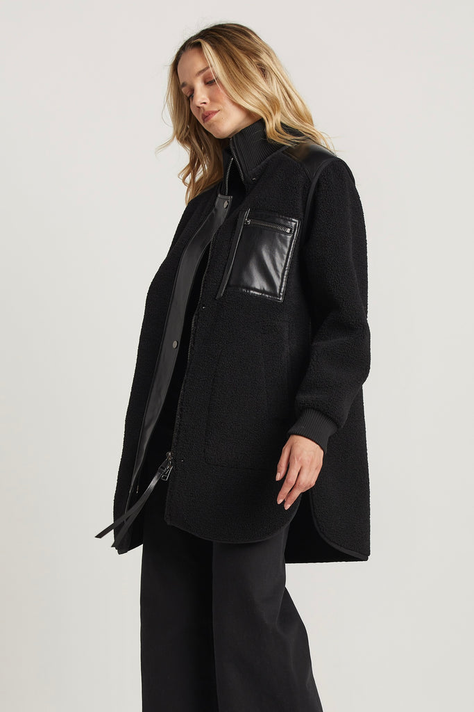 Audrey Faux Shearling Coat in Black