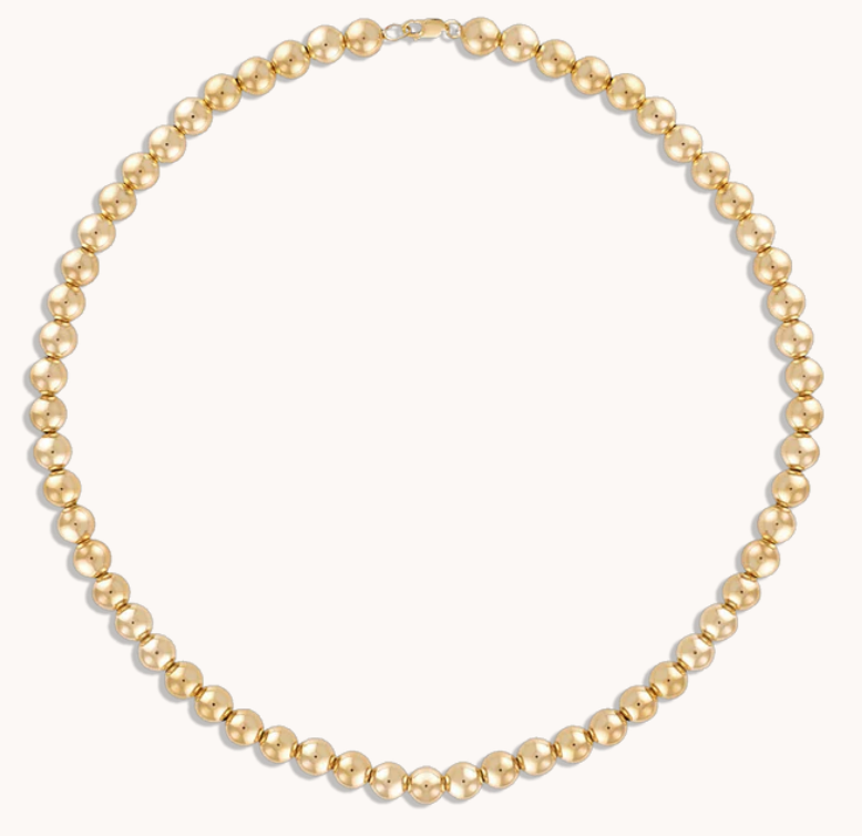 7MM Gold Ball Necklace - 16"