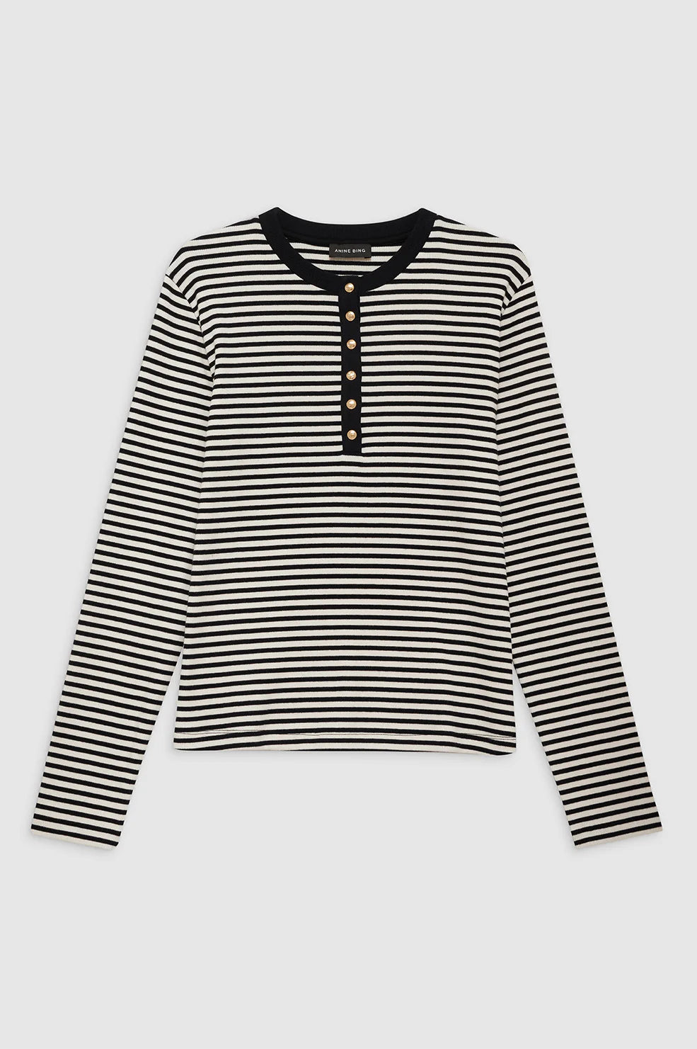 Alessia Long Sleeve Tee in Cream and Black Stripe