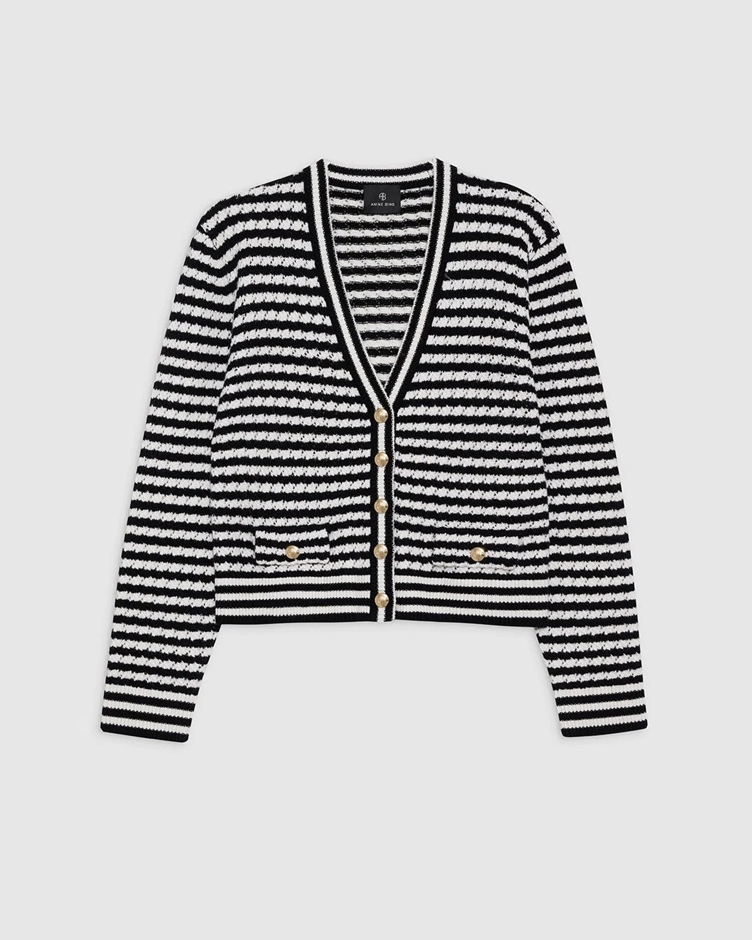 Gwen Cardigan in Black and Ivory Stripe