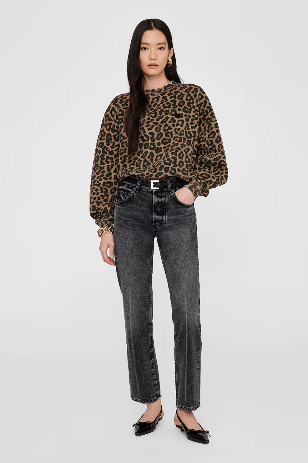 Miles Sweatshirt in Black and Brown Leopard