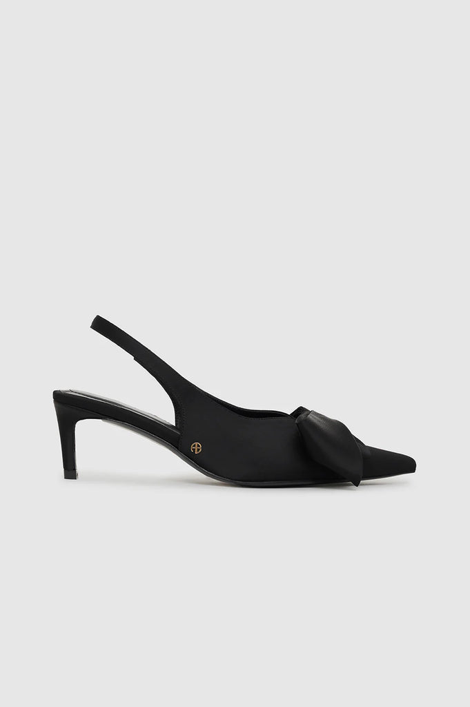 Nina Heels with Bow in Black Satin