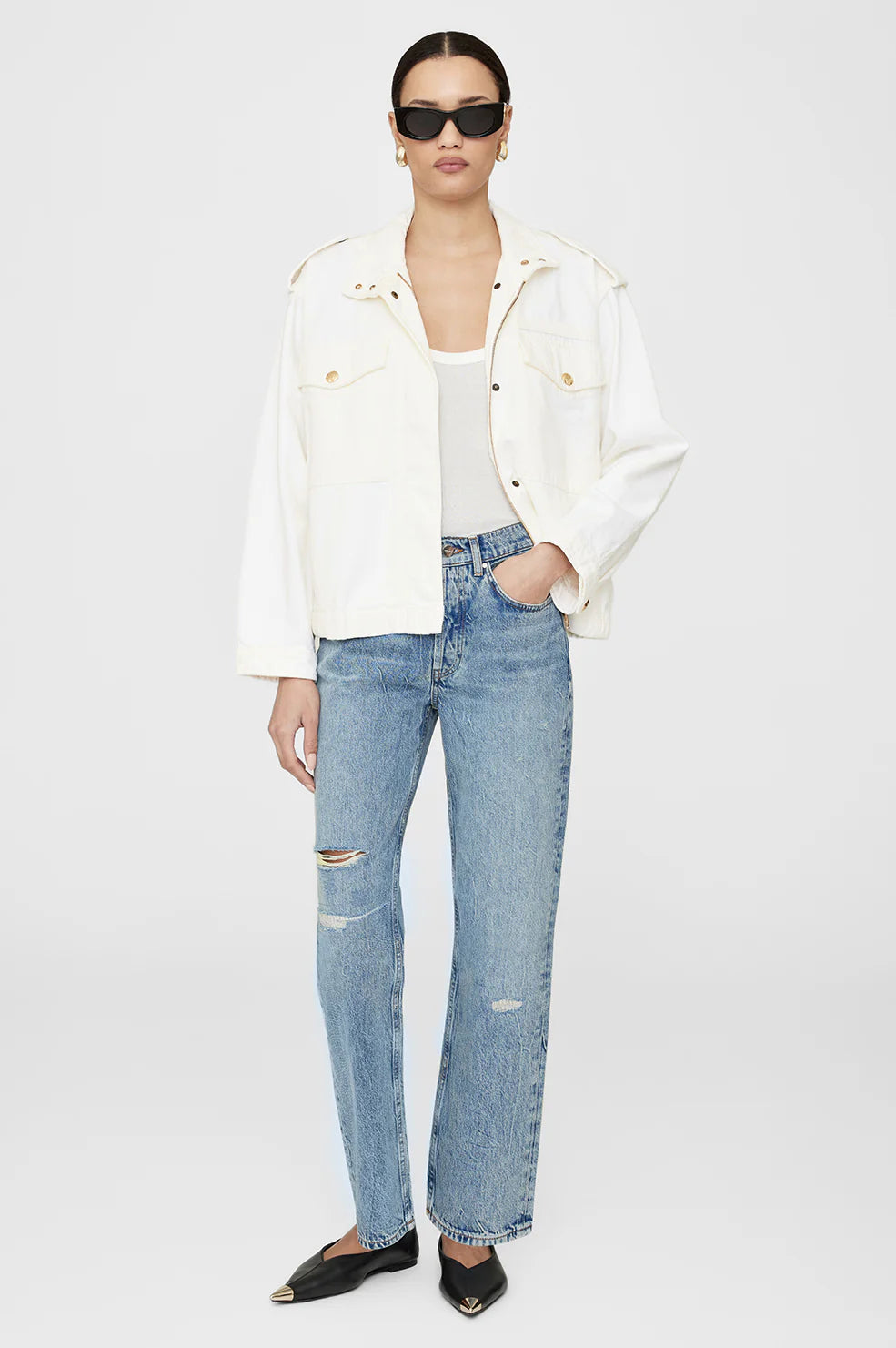 Ivory denim jacket best sale