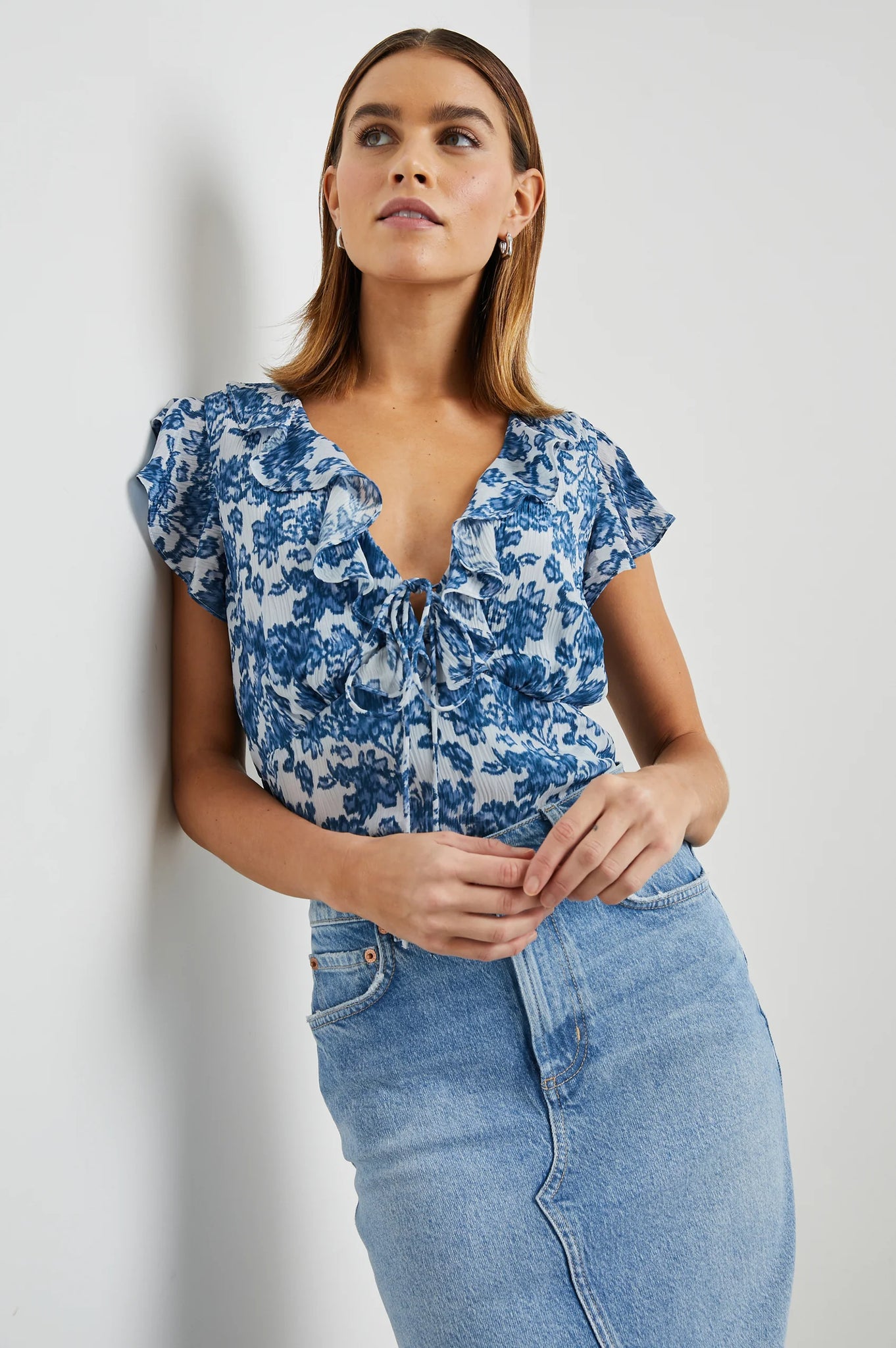 Carmine Top in Chambray Floral