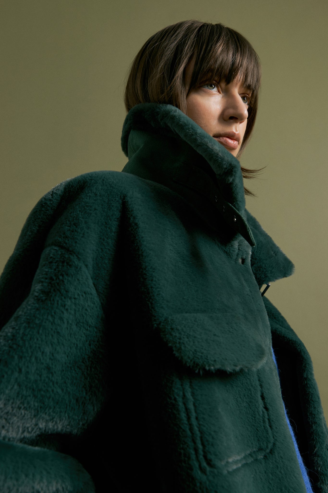 Coco Shearling Coat in Dark Forest Green