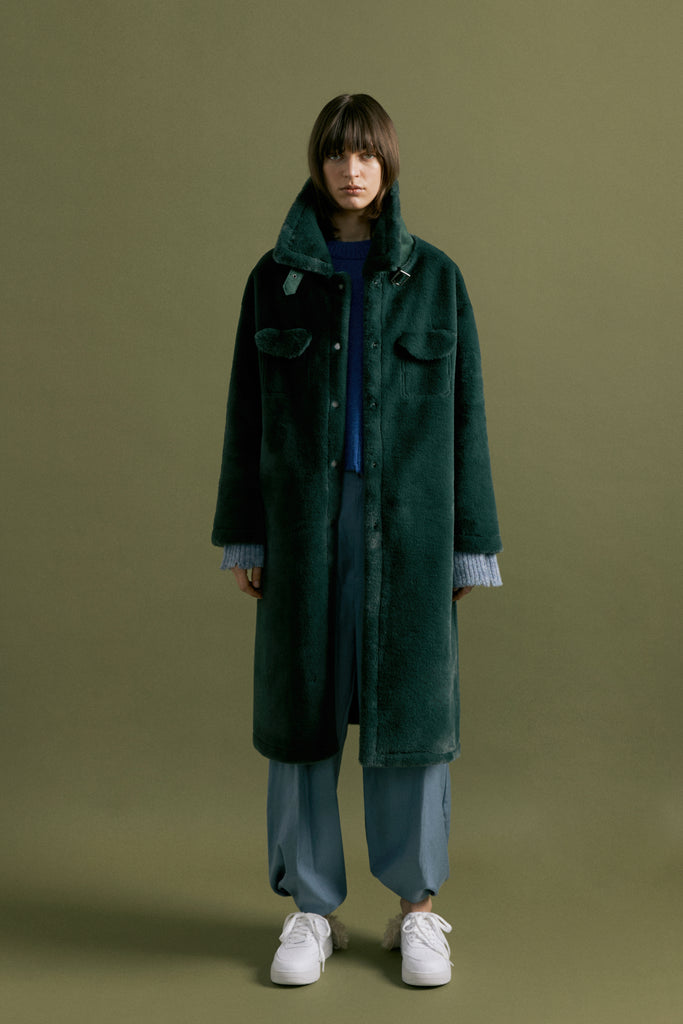 Coco Shearling Coat in Dark Forest Green