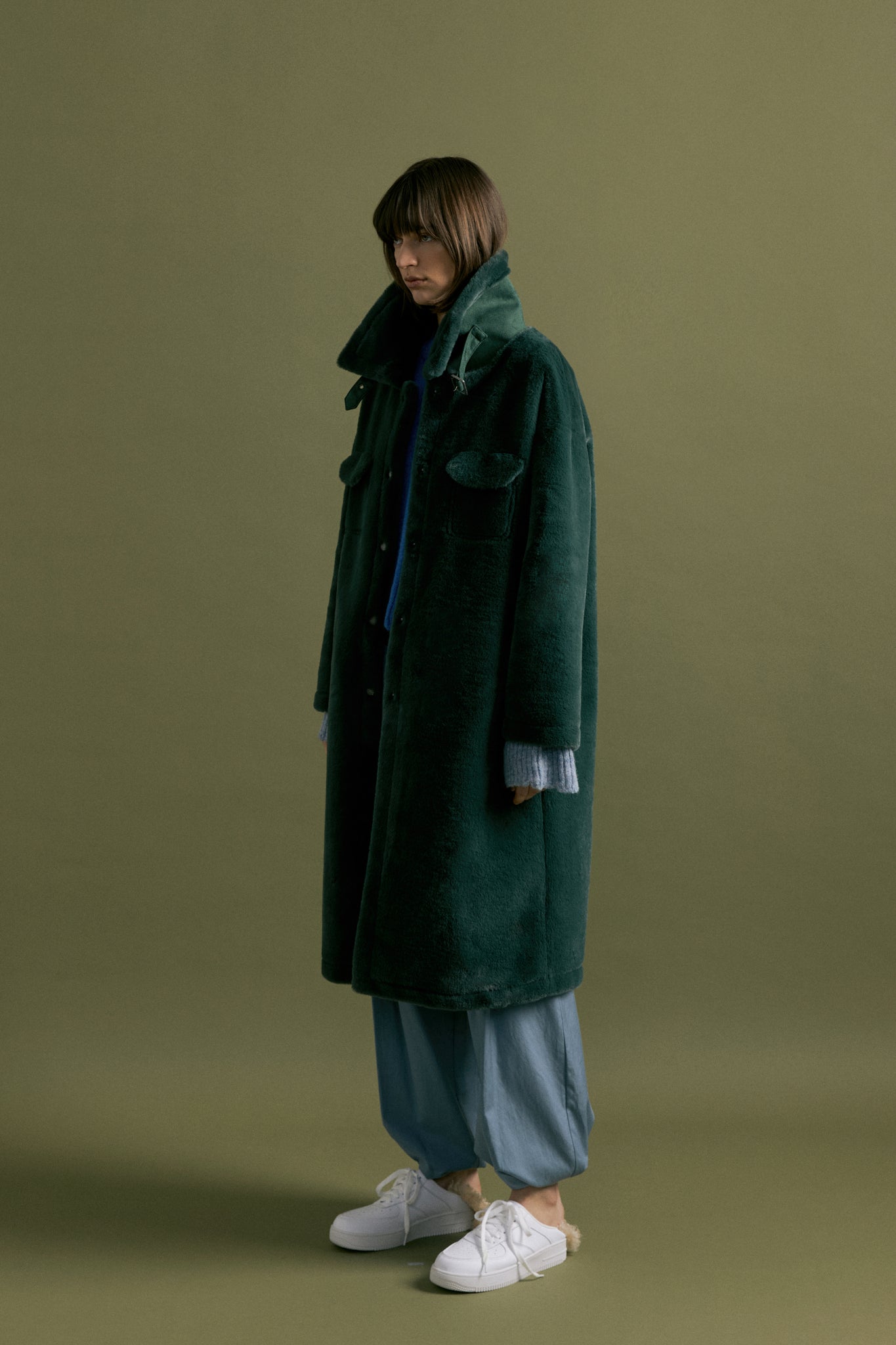 Coco Shearling Coat in Dark Forest Green