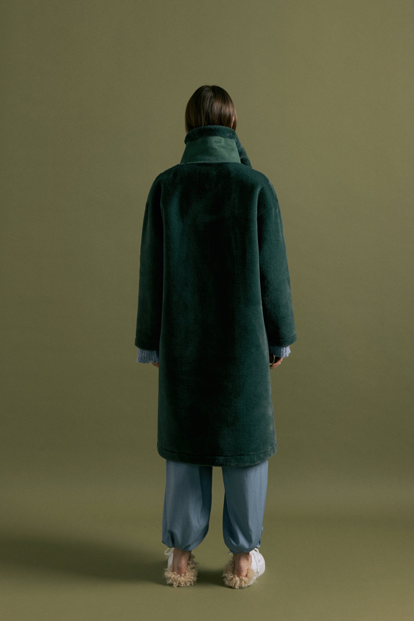 Coco Shearling Coat in Dark Forest Green