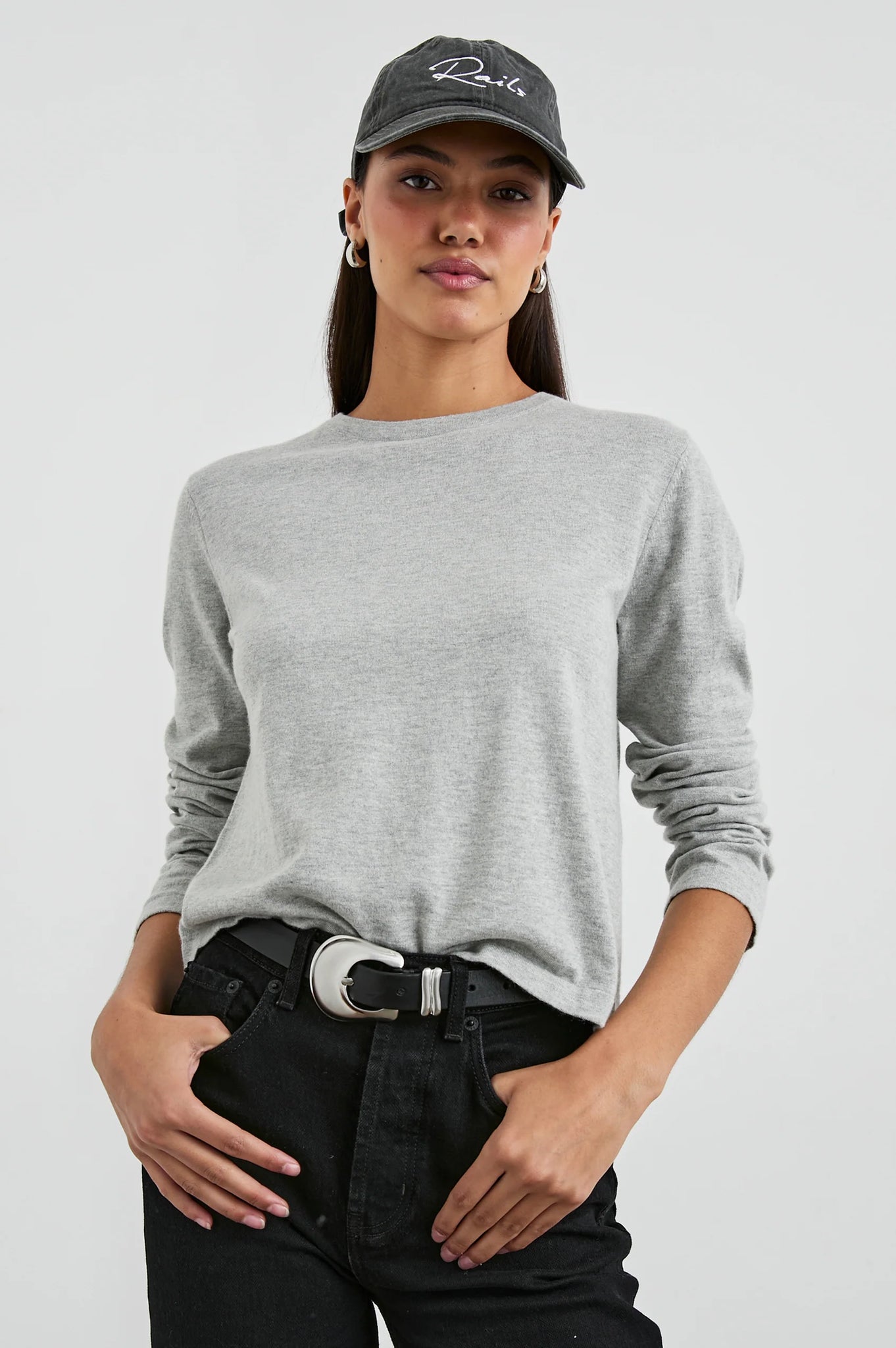 Cotton Cashmere Long Sleeve Tee in Heather Grey