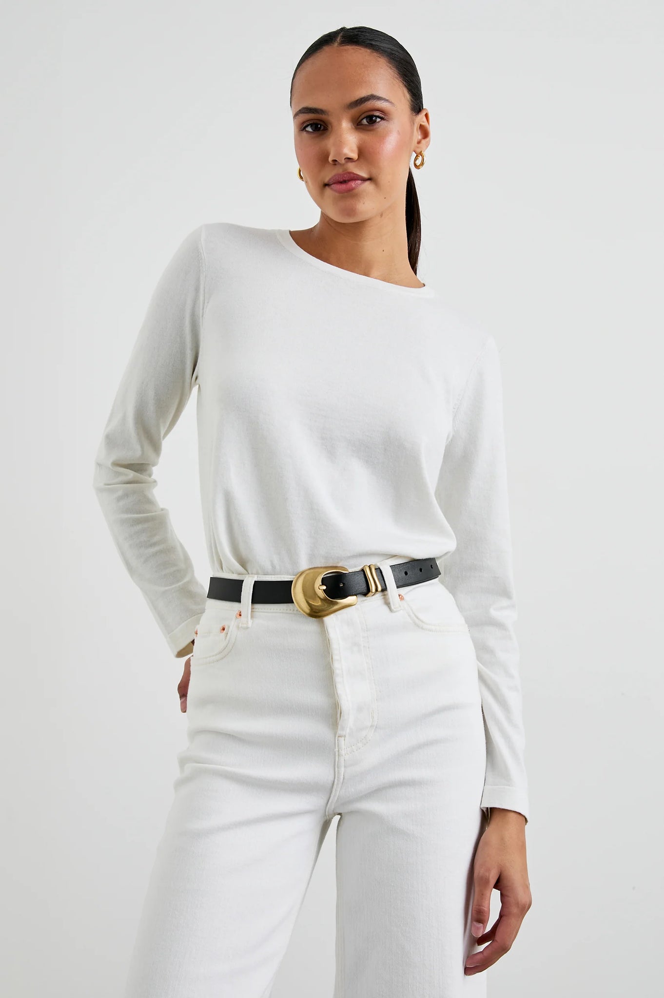 Cotton Cashmere Long Sleeve Tee in White