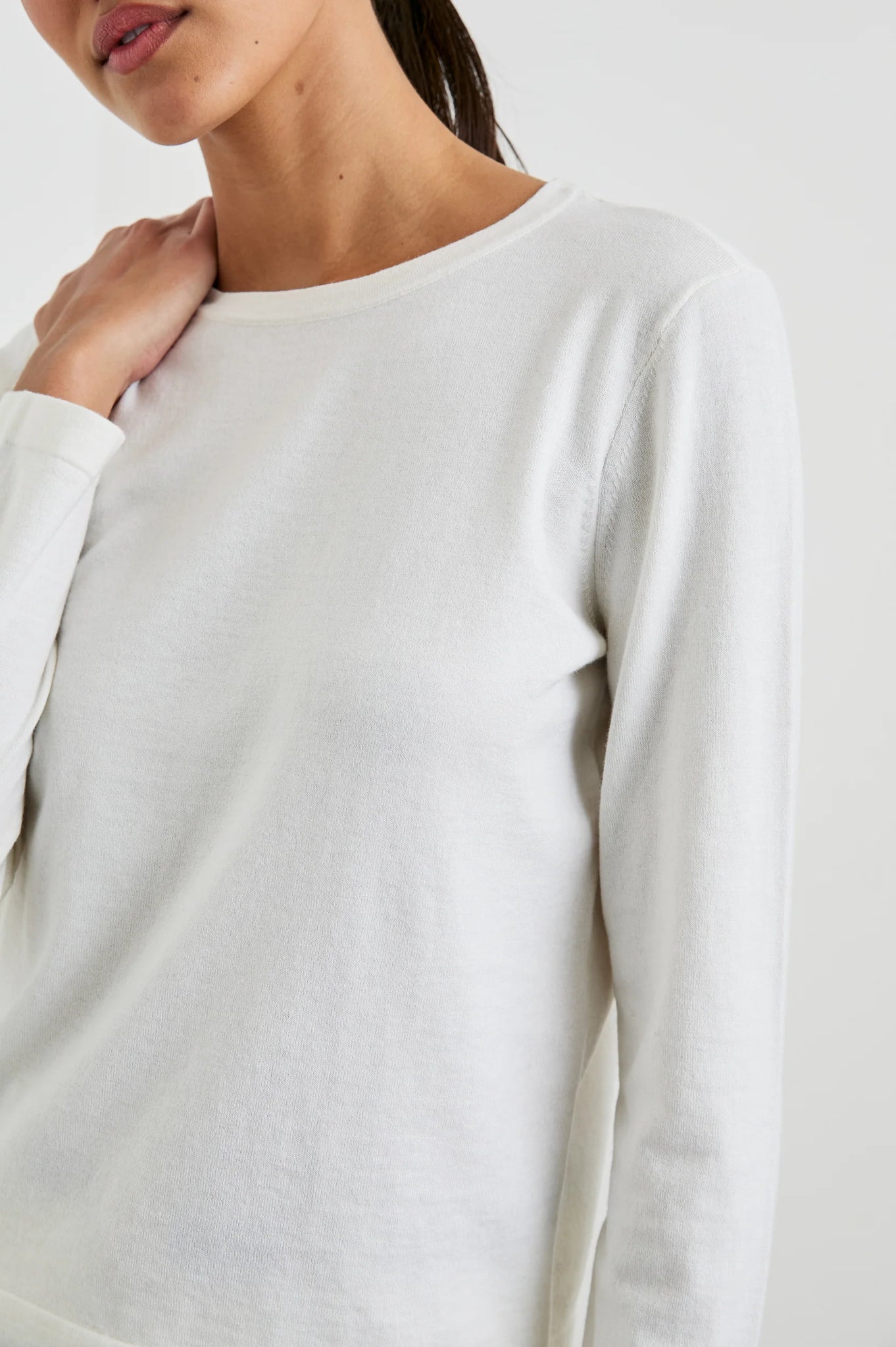 Cotton Cashmere Long Sleeve Tee in White