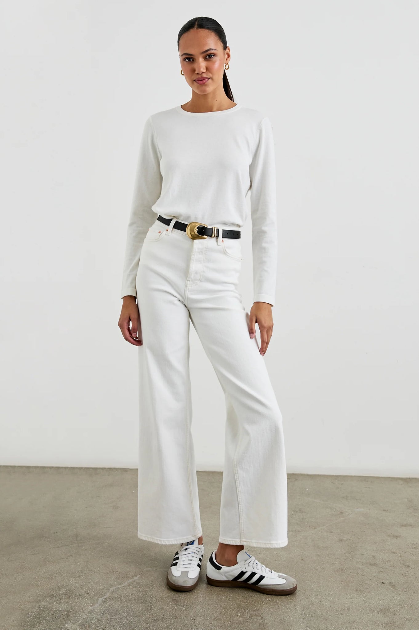 Cotton Cashmere Long Sleeve Tee in White