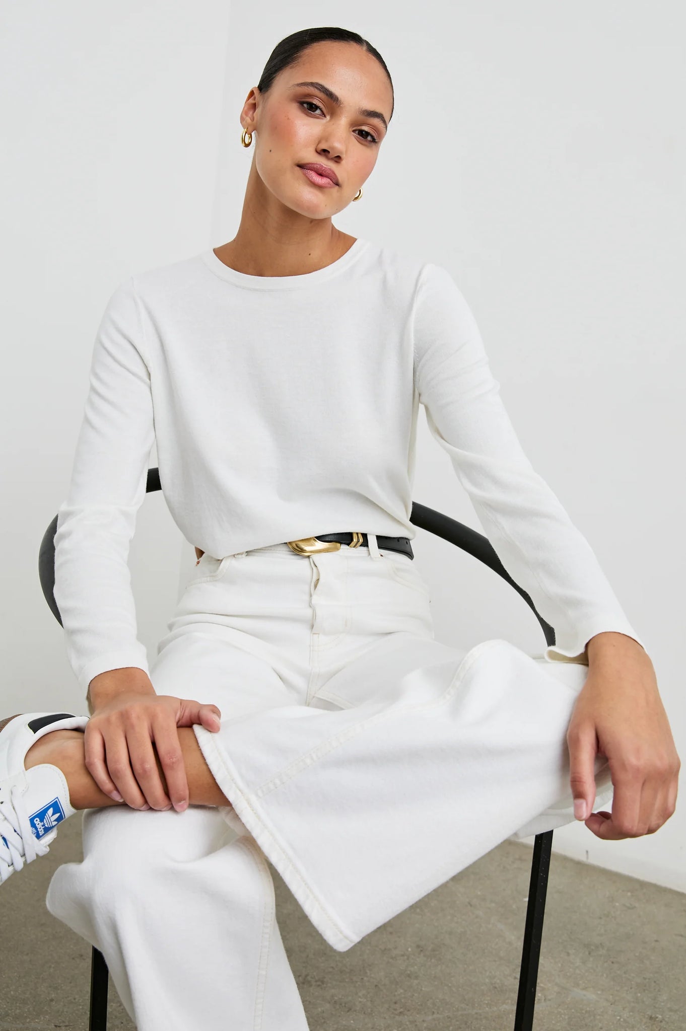 Cotton Cashmere Long Sleeve Tee in White