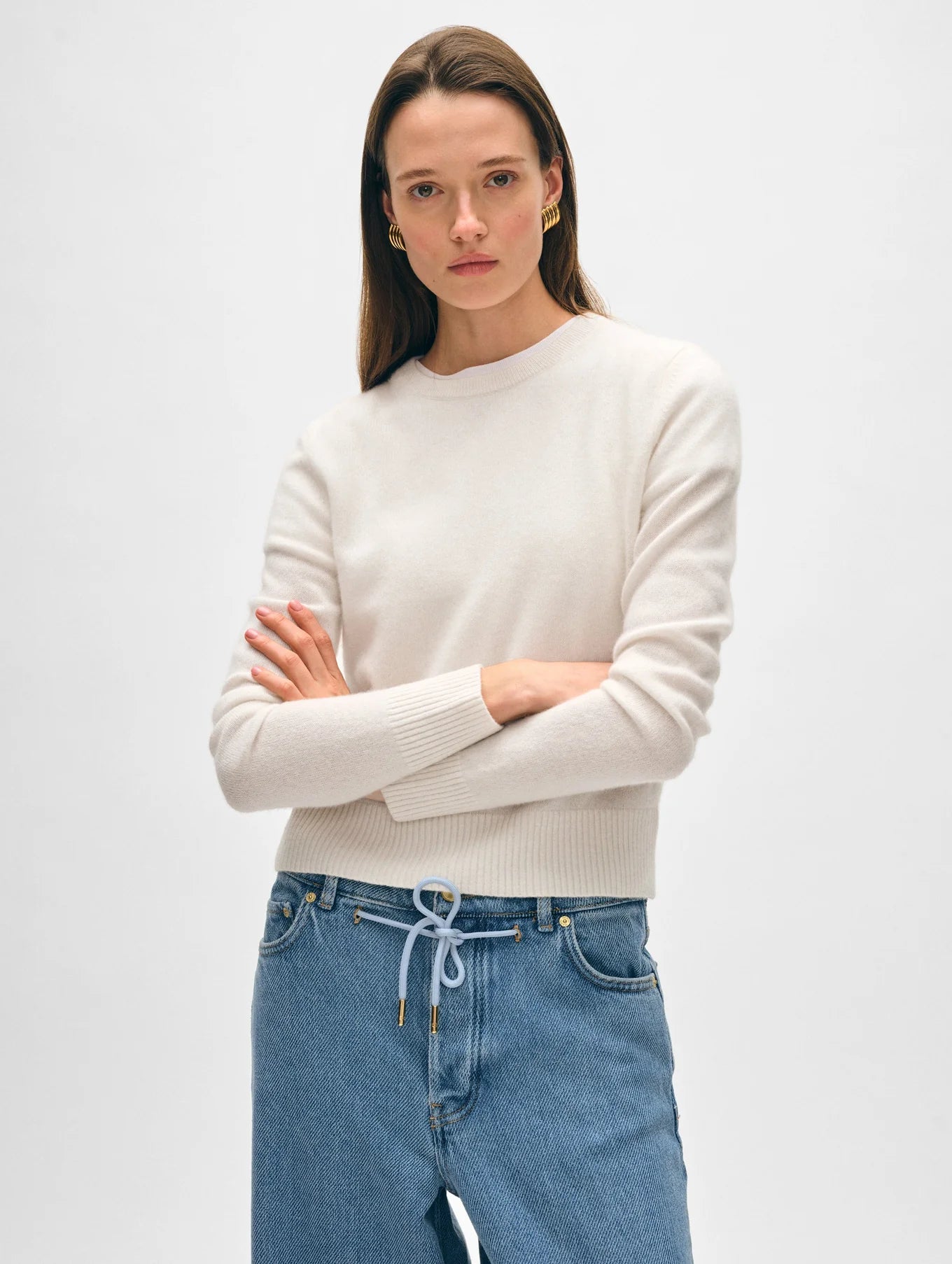 Cashmere Shrunken Crewneck in Soft White