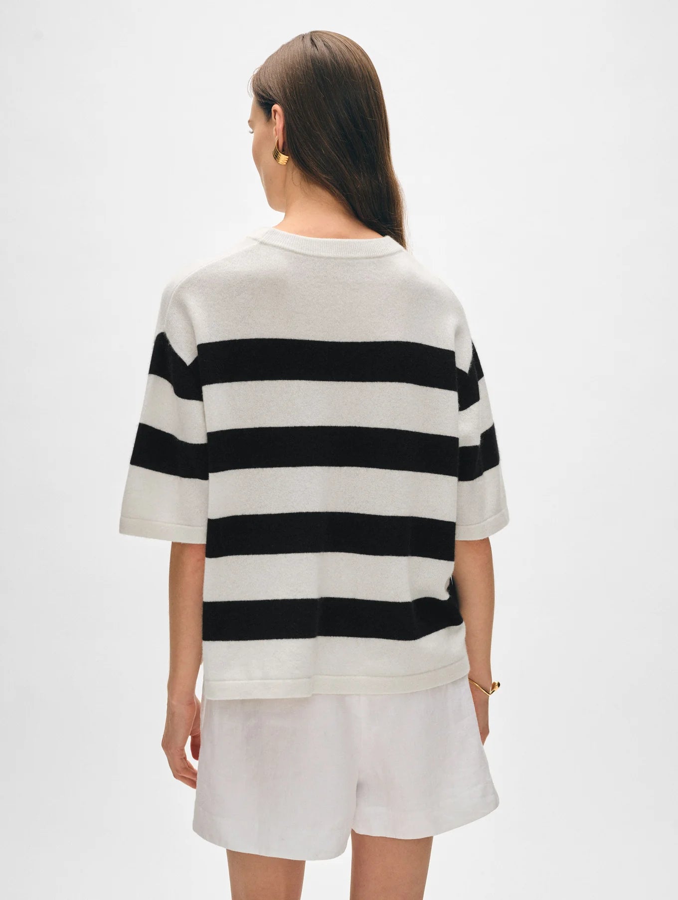 Cashmere Striped Easy T-Shirt in Soft White/Black