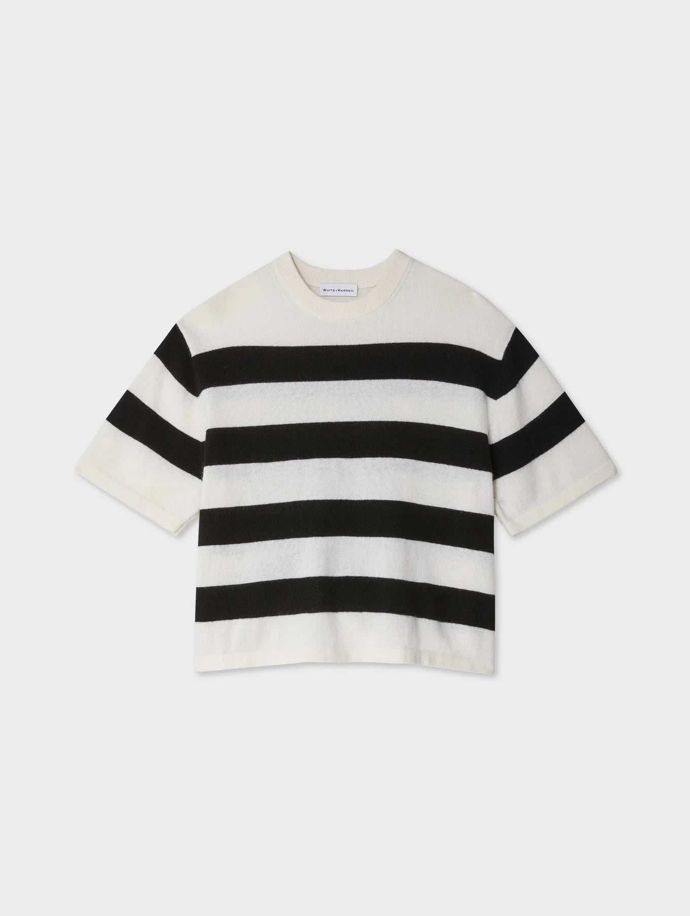 Cashmere Striped Easy T-Shirt in Soft White/Black