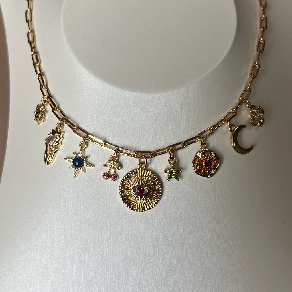 Colorful Charm Necklace in Gold - 16"