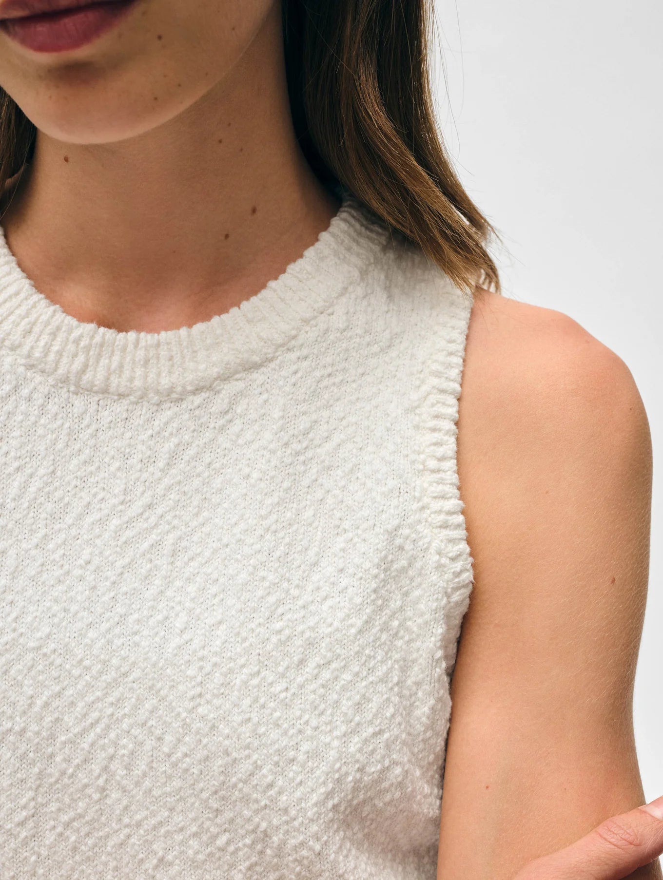 Cotton Slub Rib Trim Tank Top in White