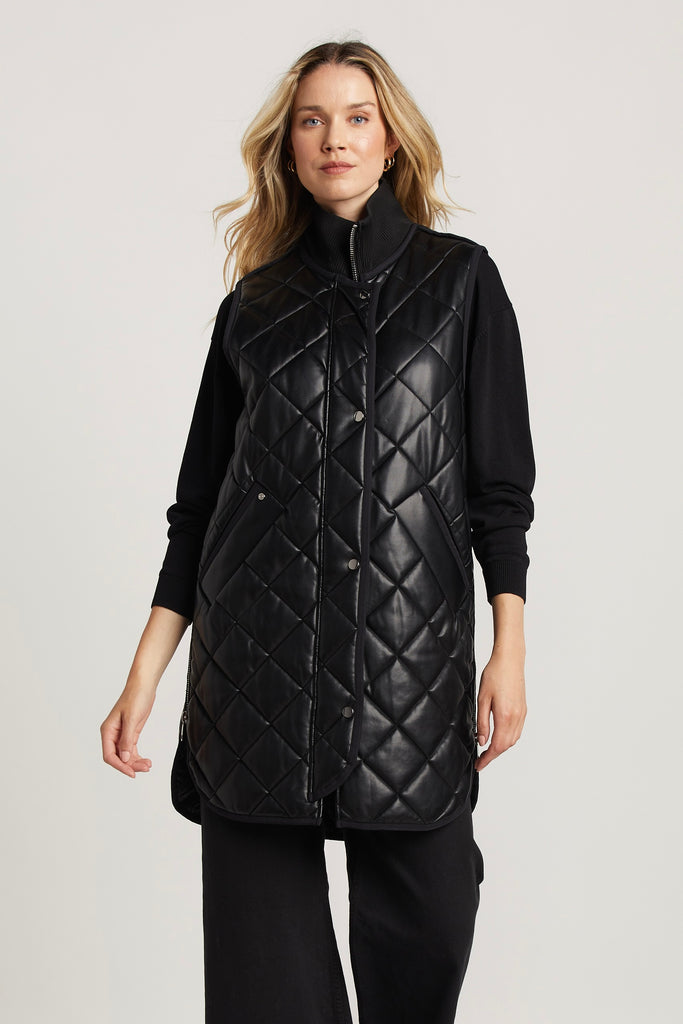 Destiny Quilted Long Vest in Black