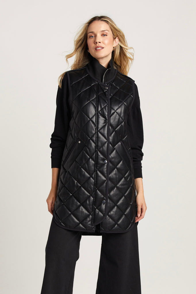 Destiny Quilted Long Vest in Black