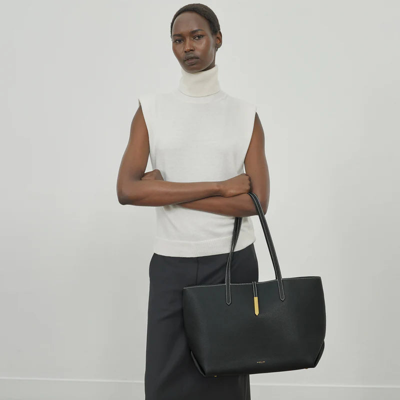 The Tokyo Tote in Off White Small Grain Leather