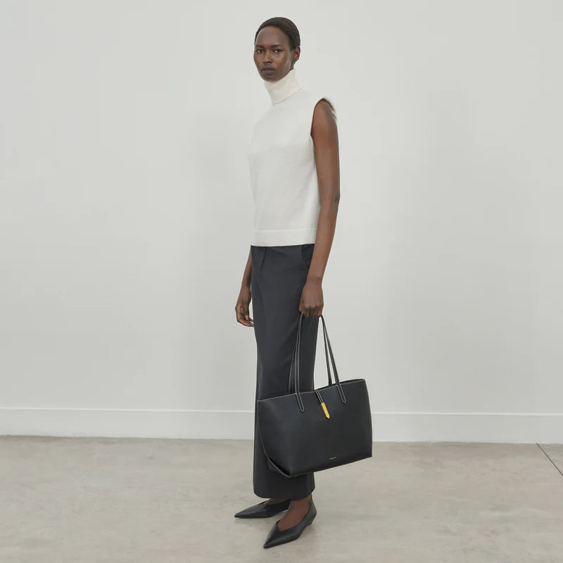 The Tokyo Tote in Off White Small Grain Leather