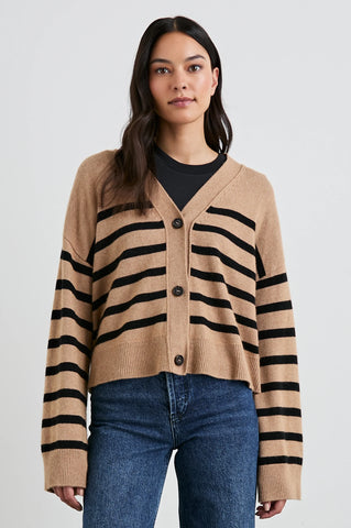 Geneva Cardigan in Camel Black Stripe