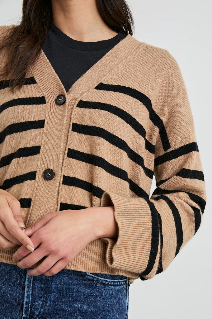 Geneva Cardigan in Camel Black Stripe