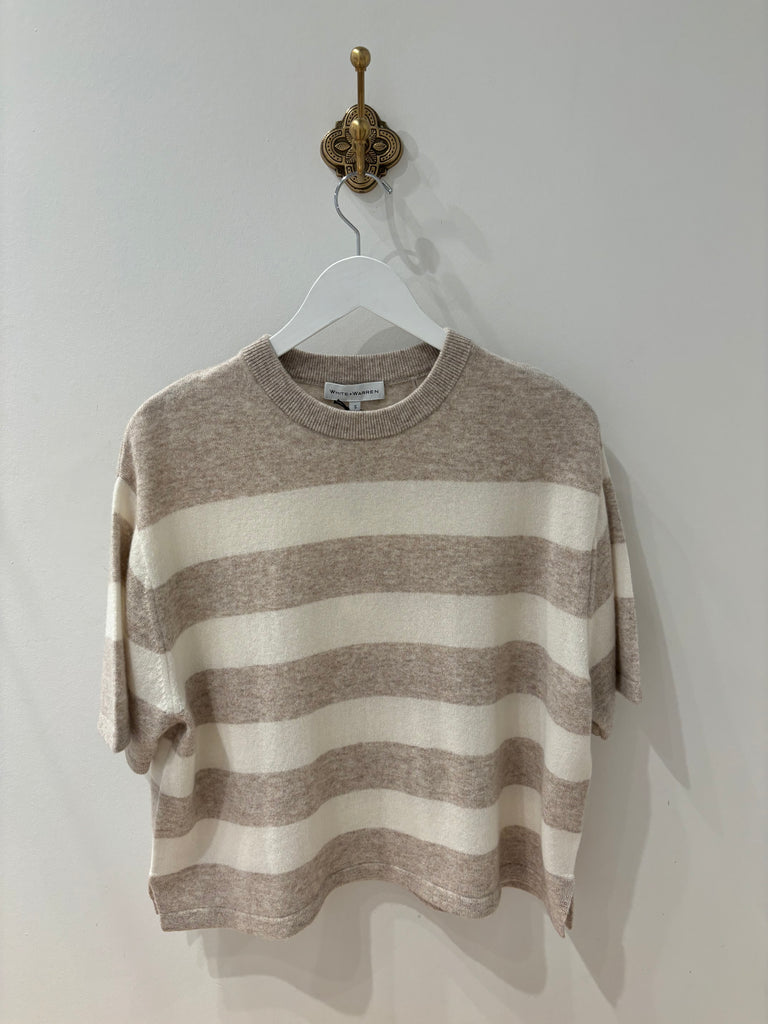 Cashmere Striped Easy T-Shirt in Sandwisp/Soft White