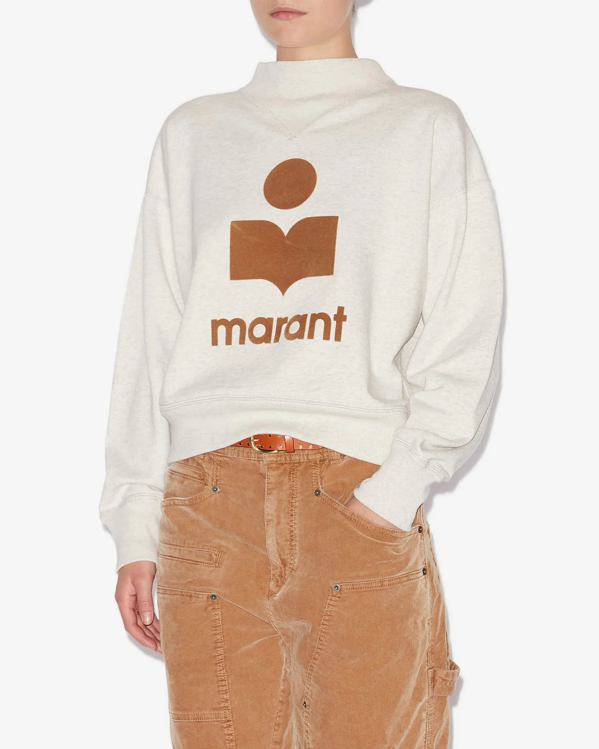 Moby Sweatshirt with Logo in Ecru and Camel