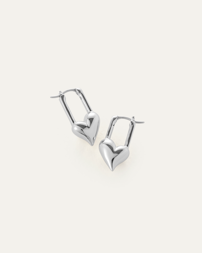 Padlock Heart Huggie Earrings in Silver