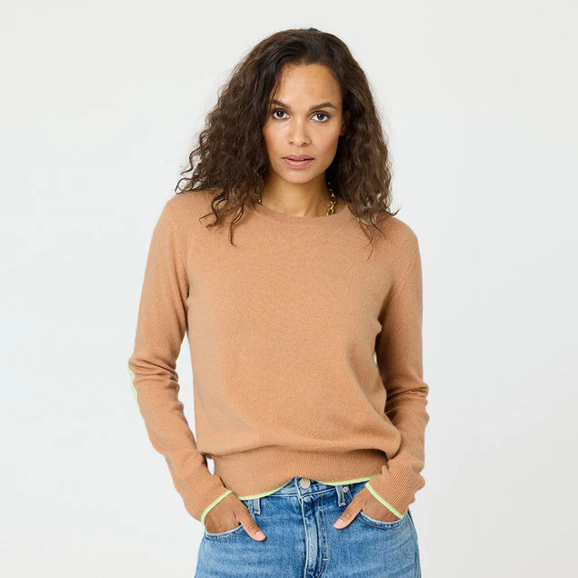 Patchwork Cashmere Sweater in Soft Taupe