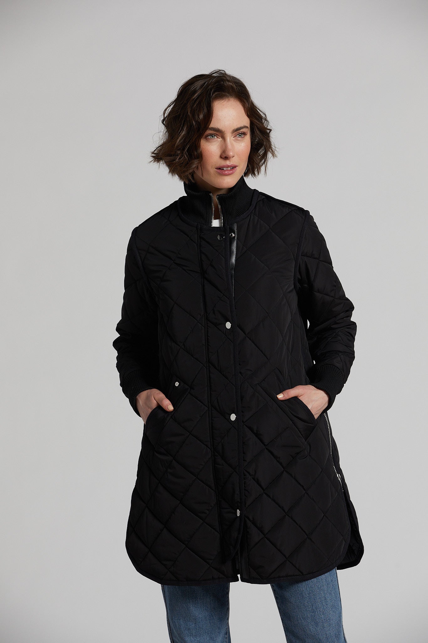 Black quilted coat ladies best sale