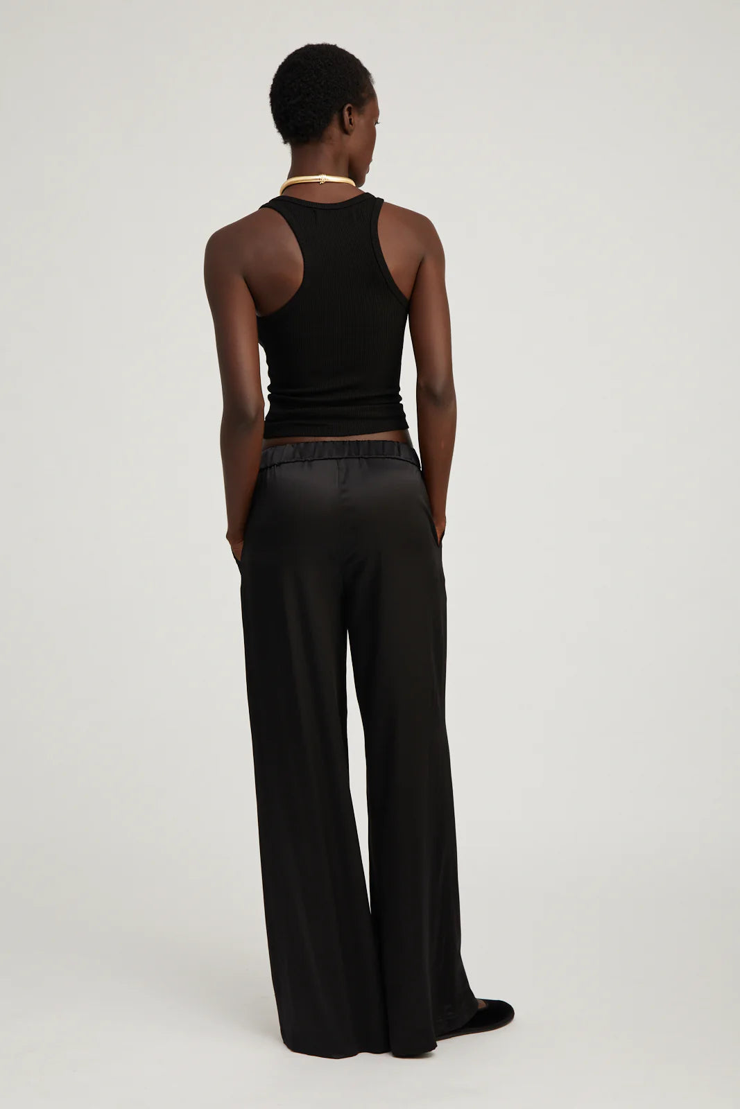 Black Silk Wide Leg Pintuk Pants