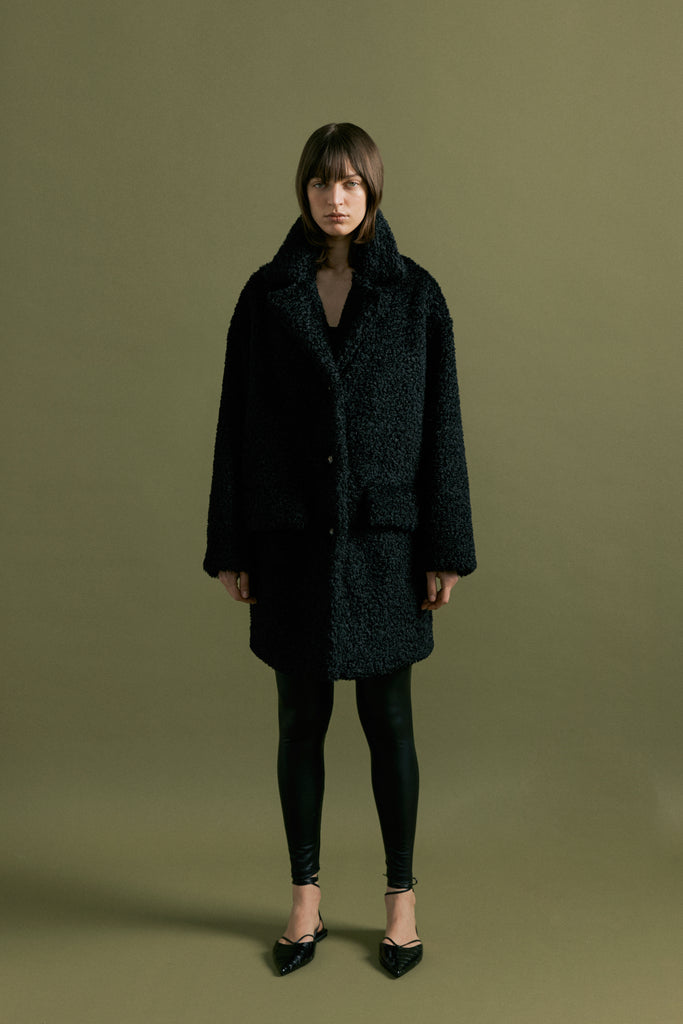 Mani Double Collar Fur Coat in Black