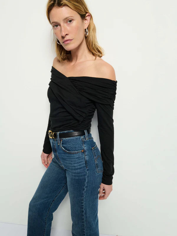 Mika Off Shoulder Top in Jet Black