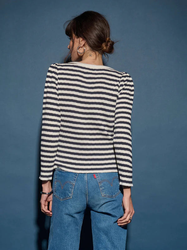 Amelie Top in Navy and White Pointelle Stripe